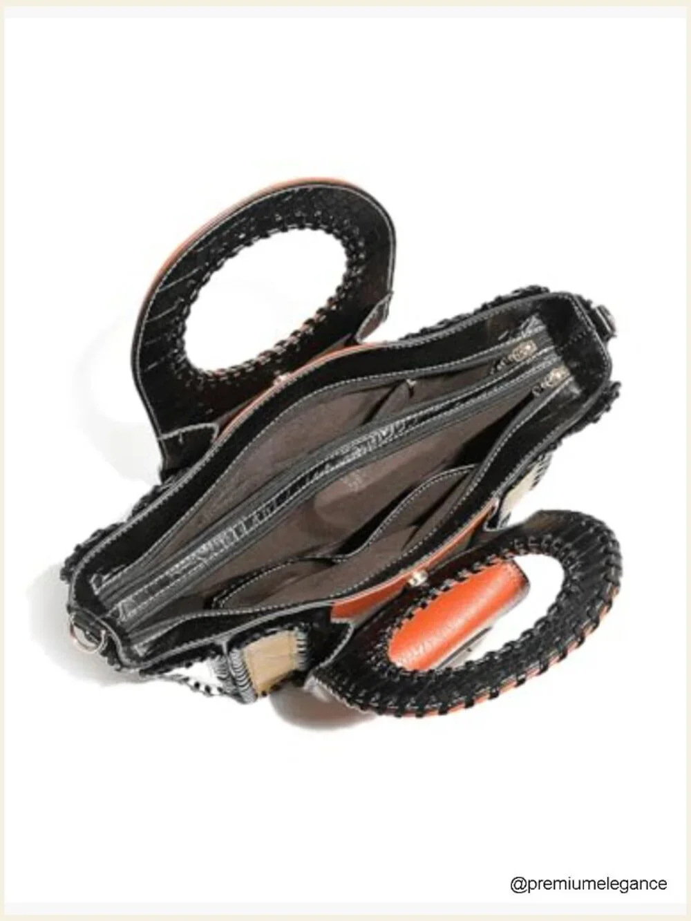 Large Faux Leather Satchel Crossbody Bag with Whipstitch Detail